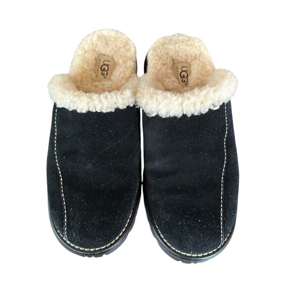 Ugg Australia Suede Sheepskin Lined Mule Clog Shoes 5397 Size 7, Black/Natural - Picture 6 of 9